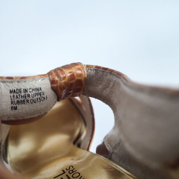 Michael Kors High Heels Size 6 T-Strap Sandals Camden Croc Embossed Camel Tan - Picture 7 of 11